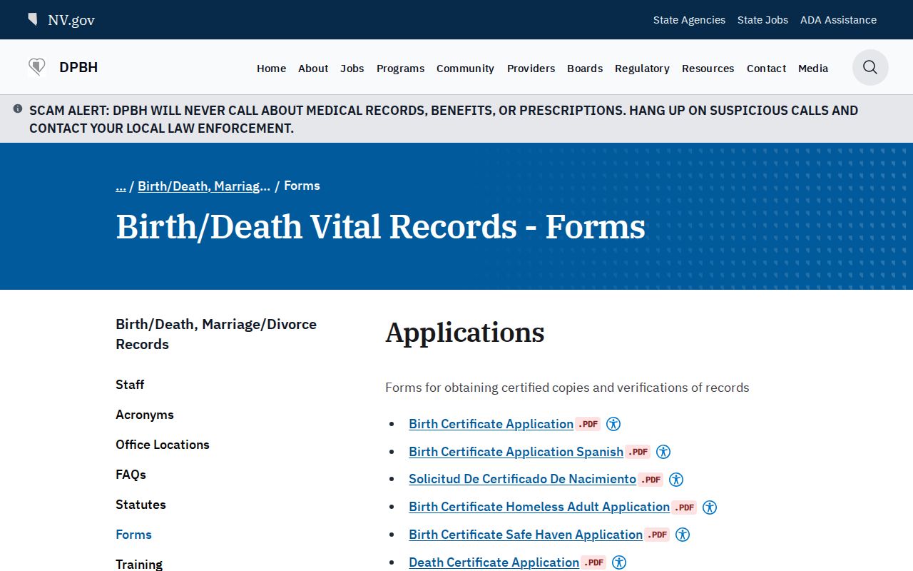 Spring Valley public records Nevada vital certificate forms